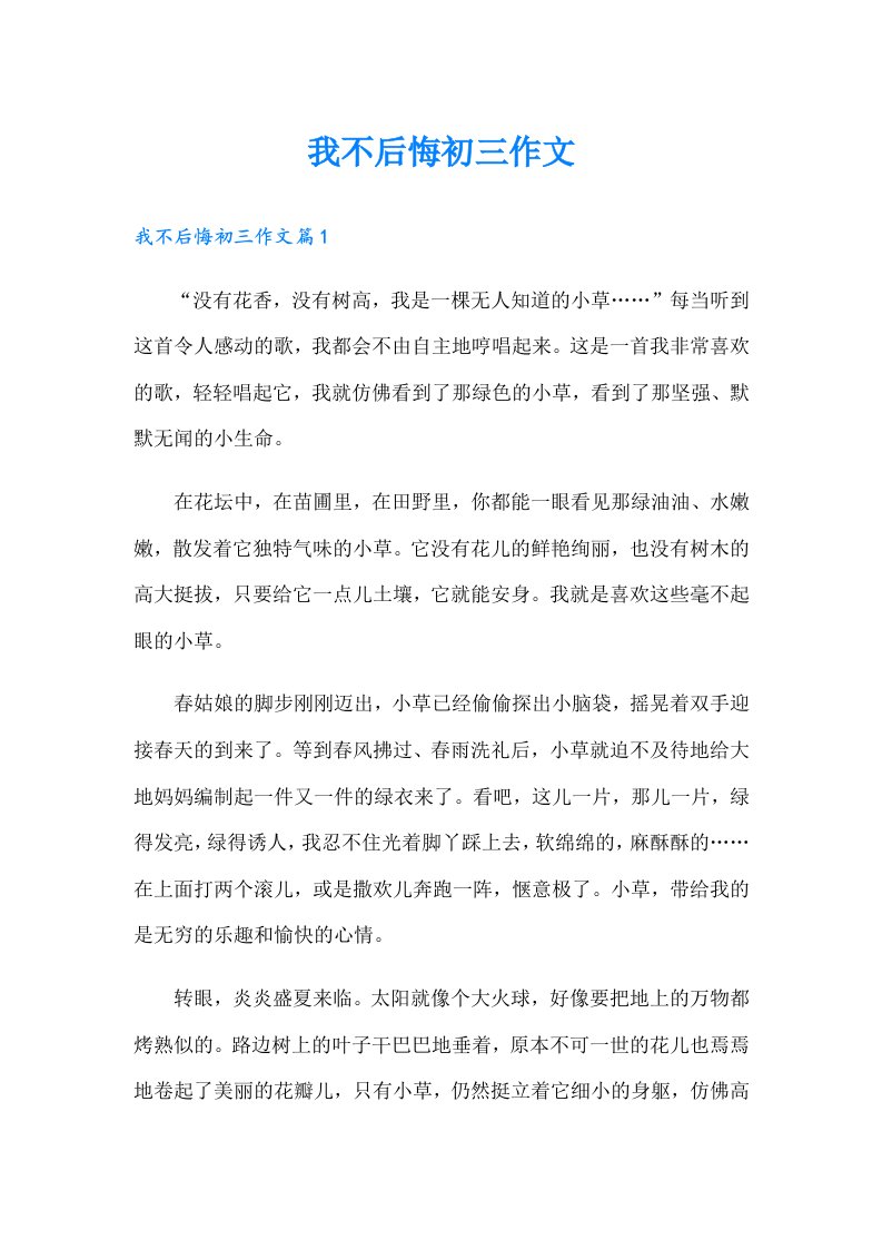 我不后悔初三作文