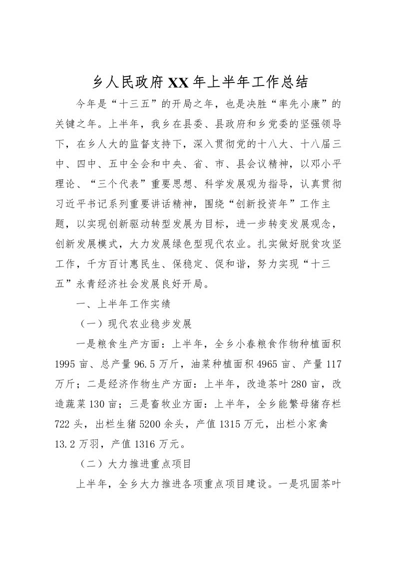 2022乡人民政府年上半年工作总结_1