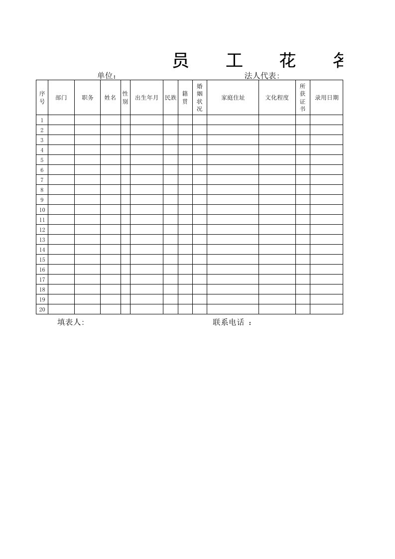 员工花名册模板(完整版)