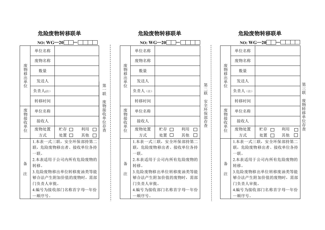 危险废物转移三联单