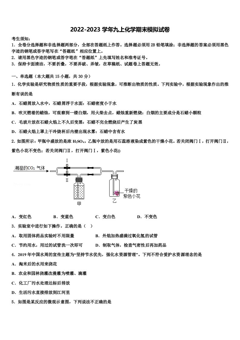 2022年安徽省淮北市化学九年级第一学期期末复习检测模拟试题含解析