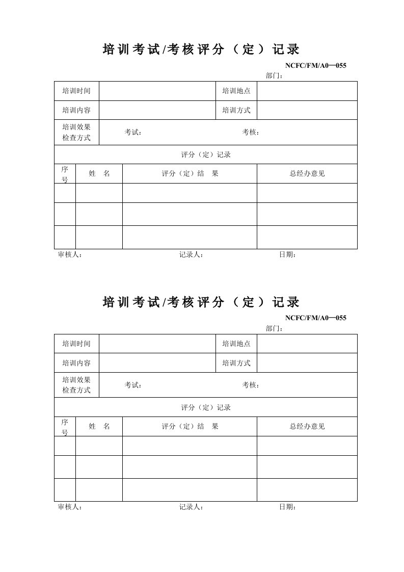 绩效考核-055培训考试考核评分定记录055