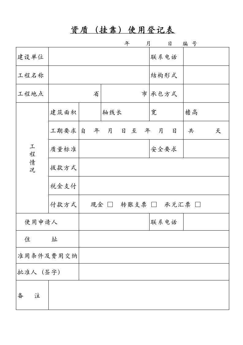 资质挂靠使用登记表