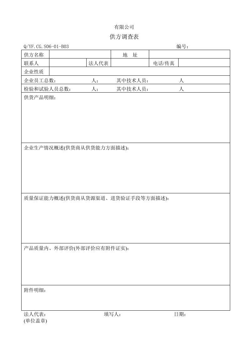 TS16949体系供方调查表