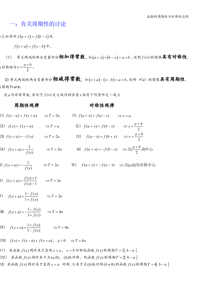 函数的周期性与对称性总结