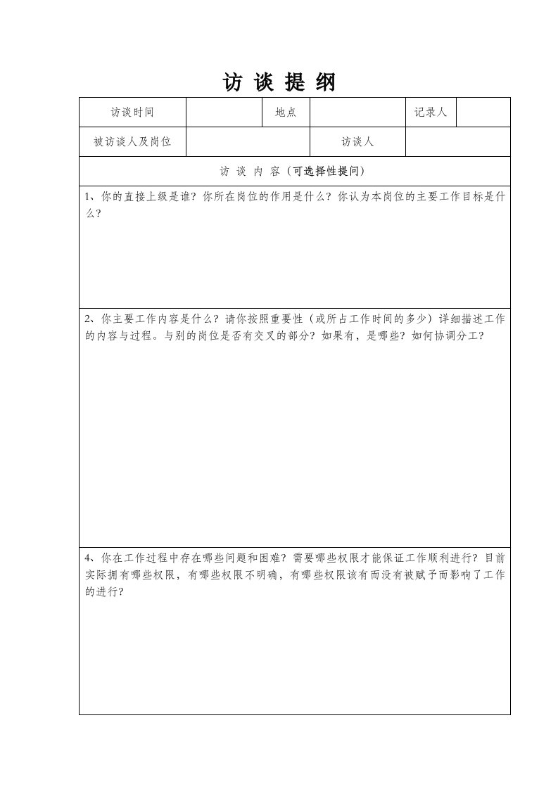 工作分析访谈提纲