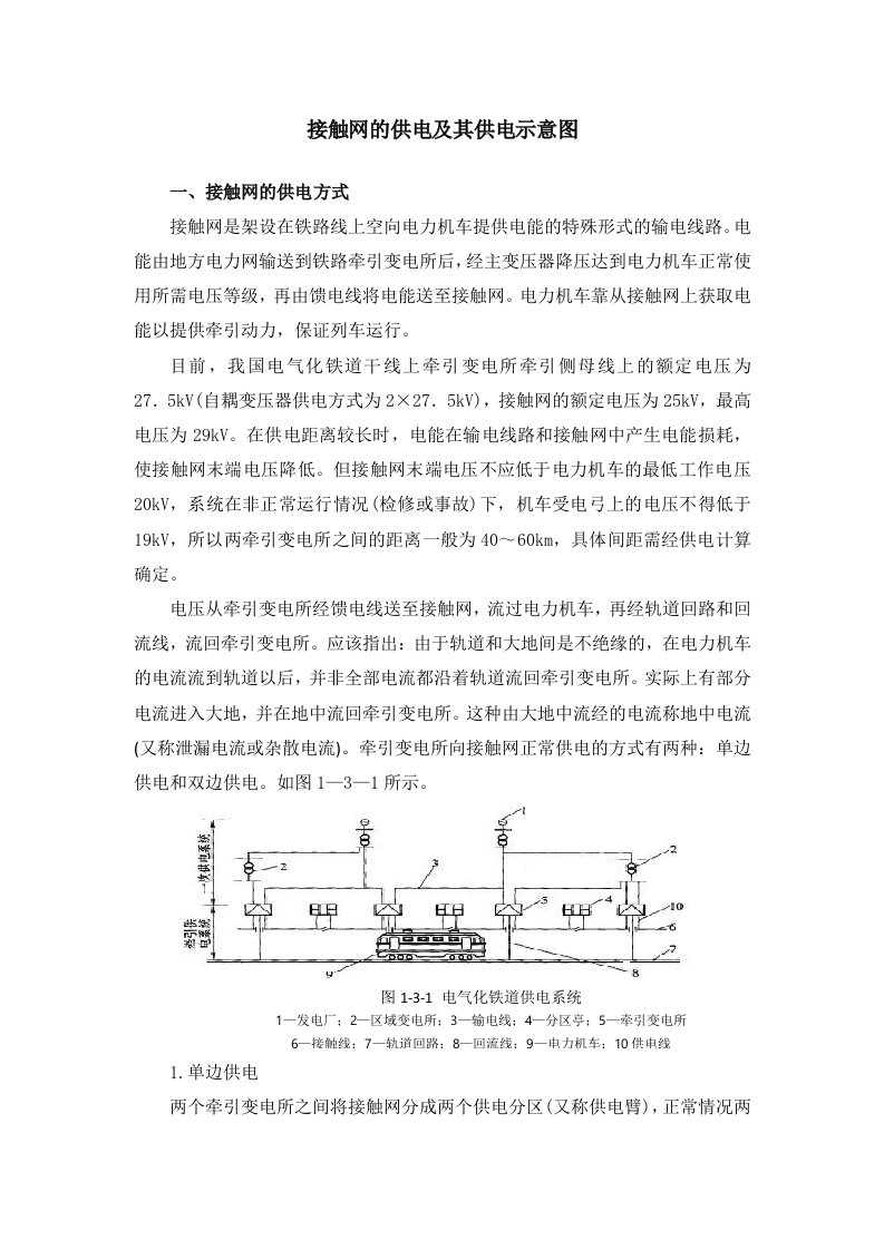 接触网的供电方式及其供电示意图