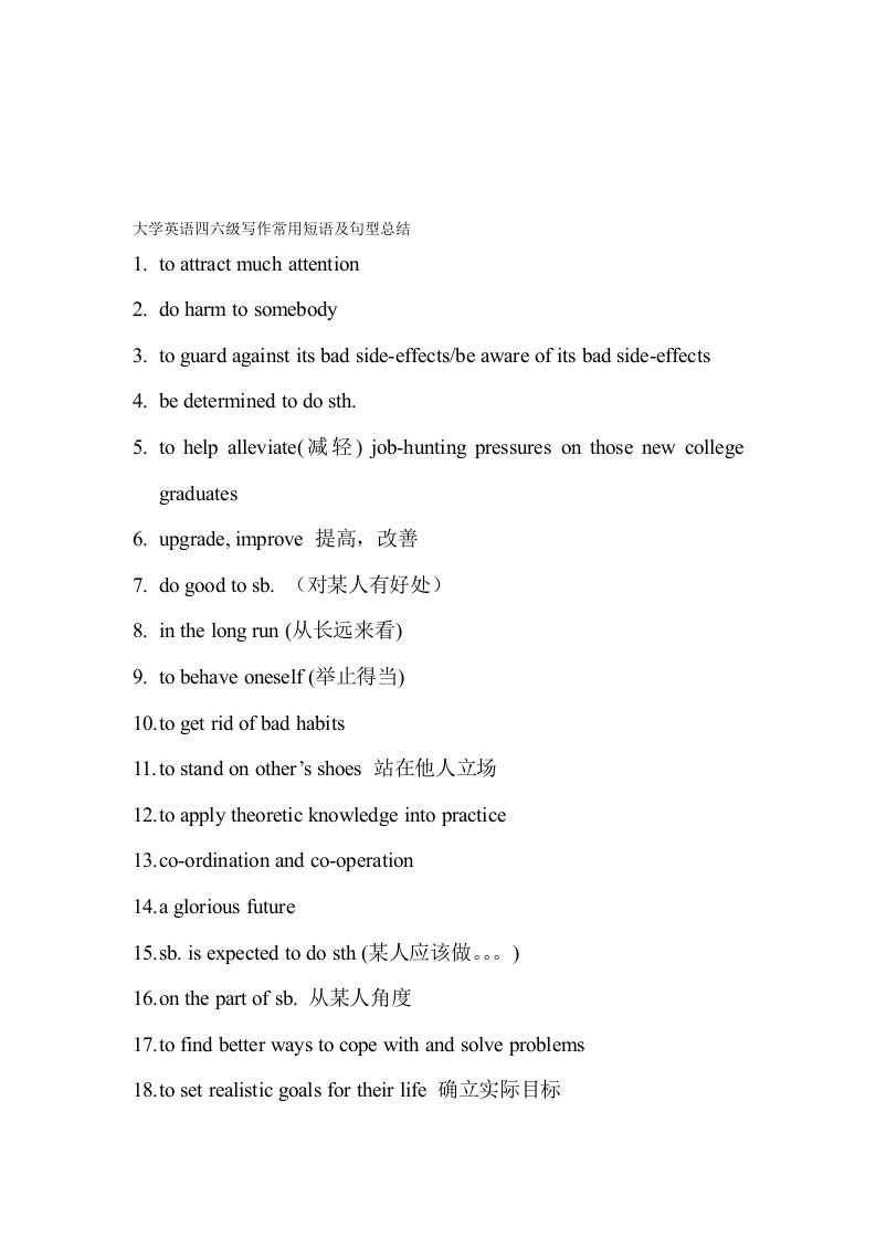 大学英语六级写作常用短语及句型总结