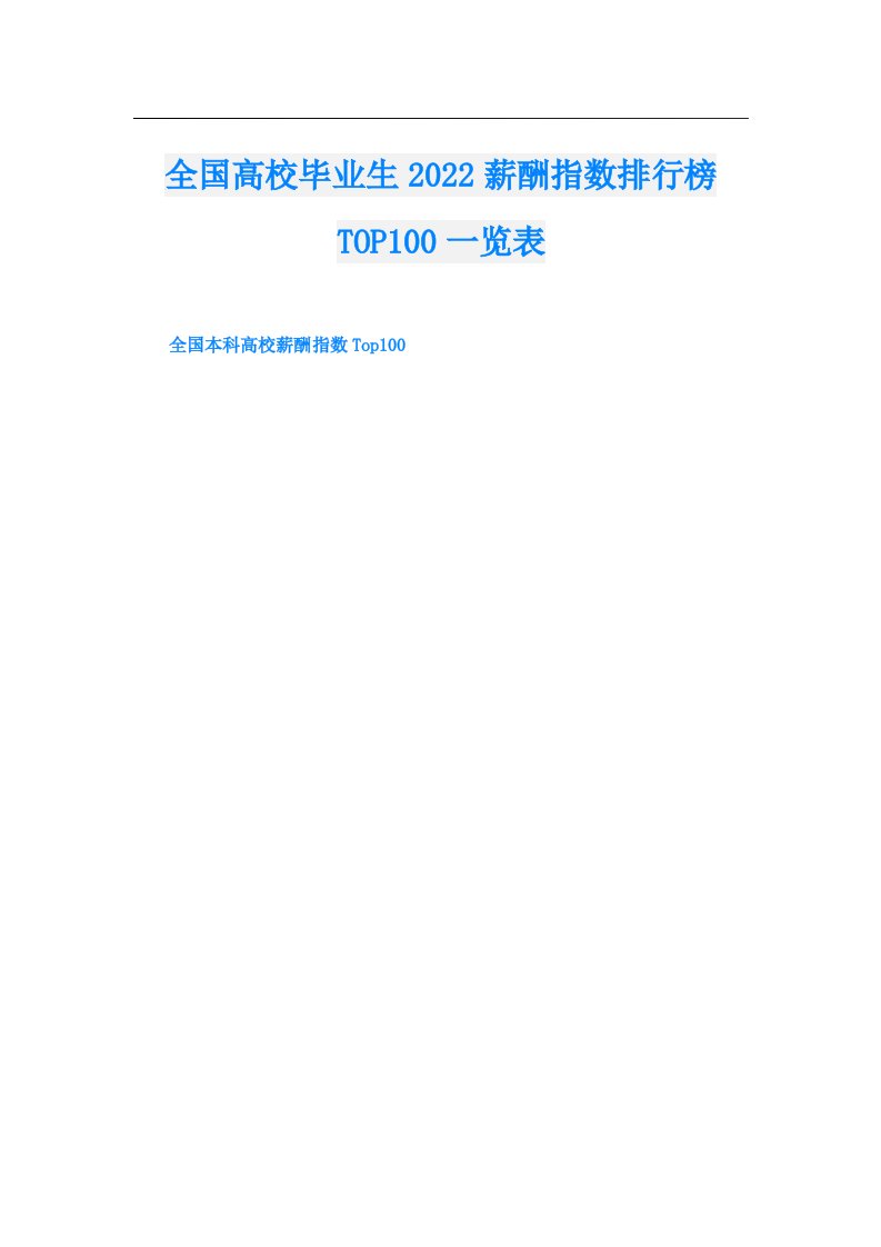 全国高校毕业生薪酬指数排行榜TOP100一览表