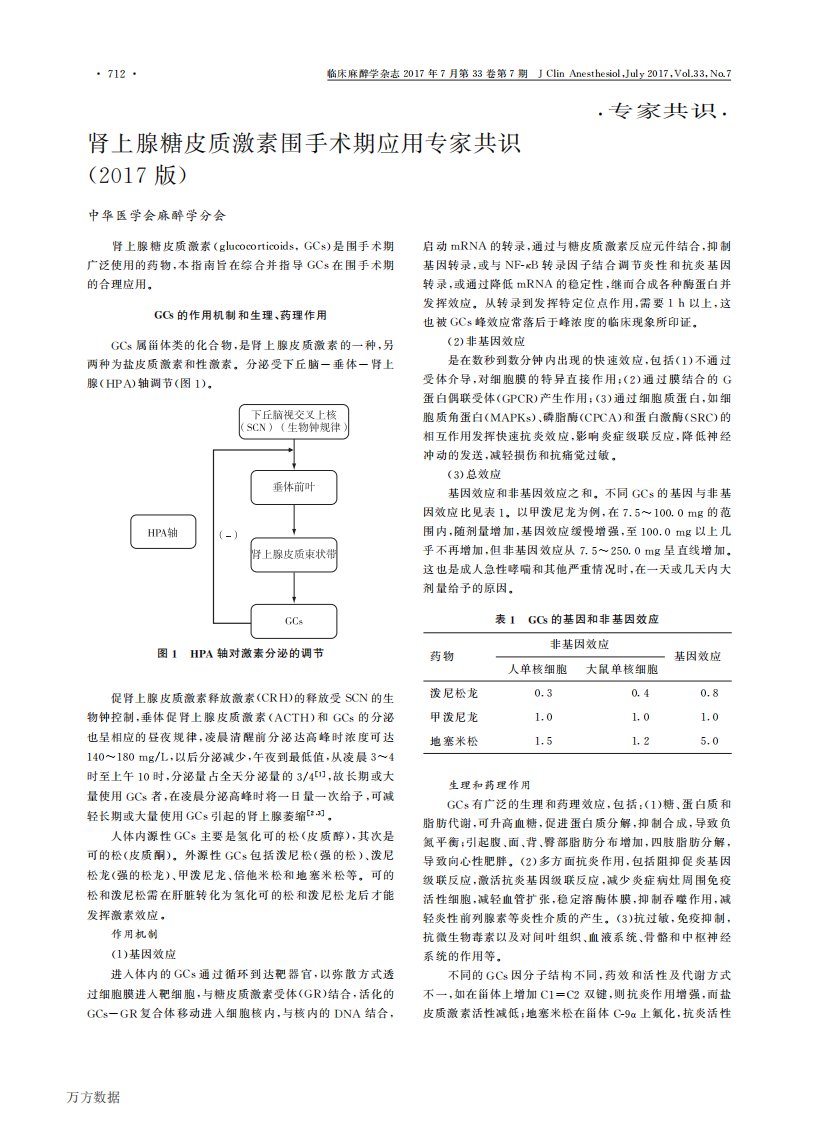 肾上腺糖皮质激素围手术期应用专家共识(2017版)