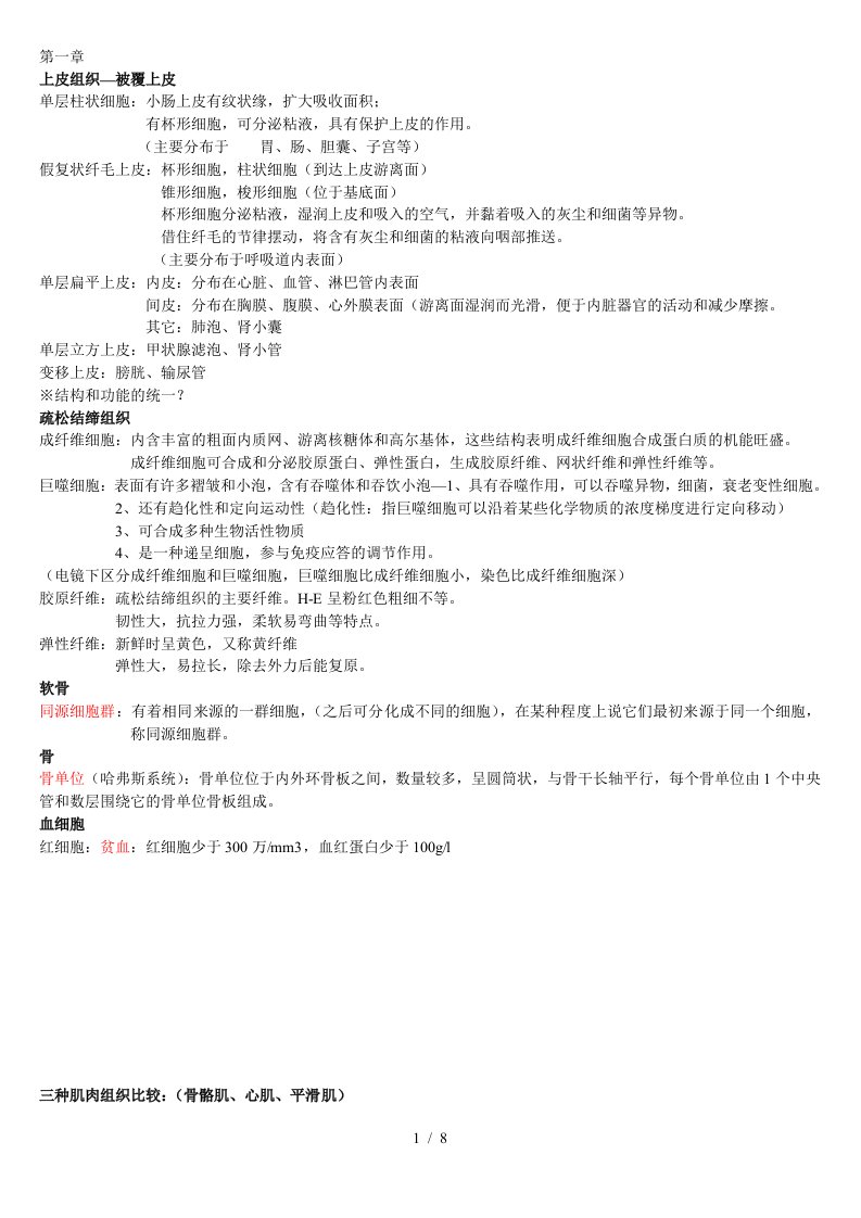 人体组织解剖学复习材料整理