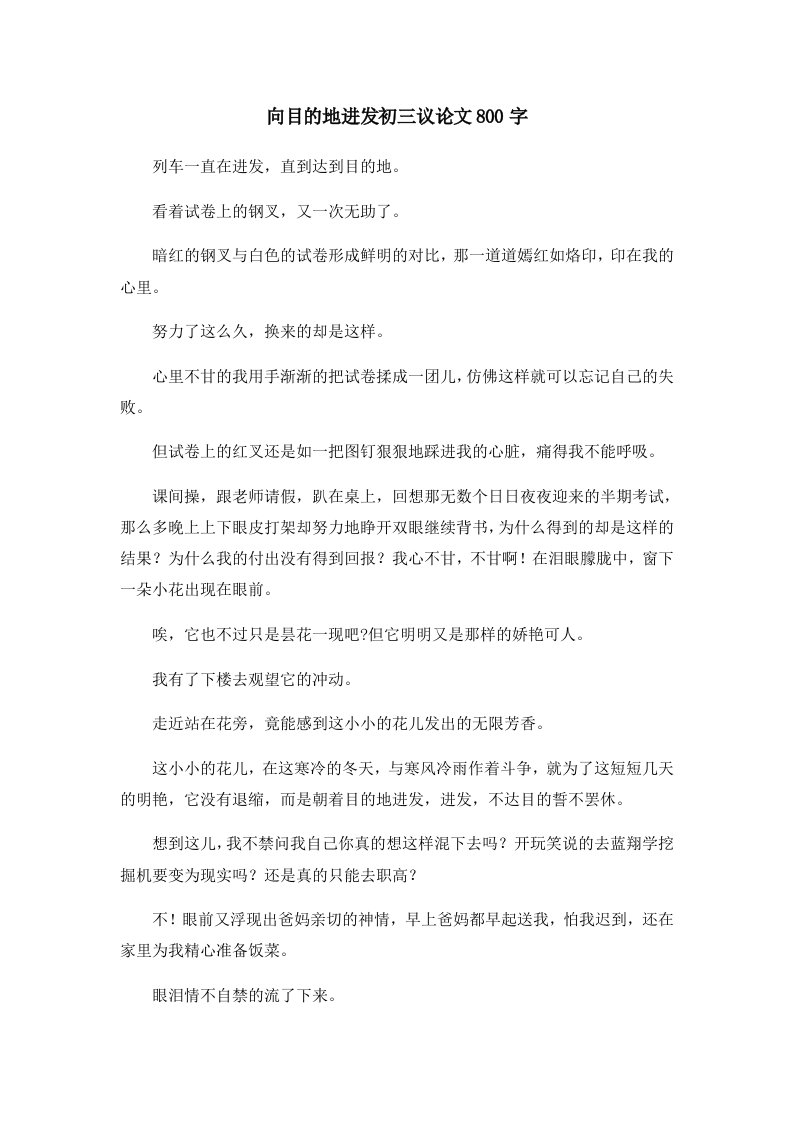 初中作文向目的地进发初三议800字