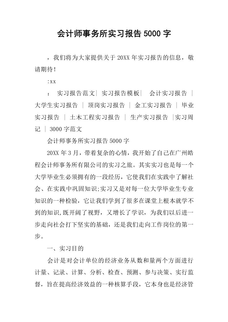 会计师事务所实习报告5000字