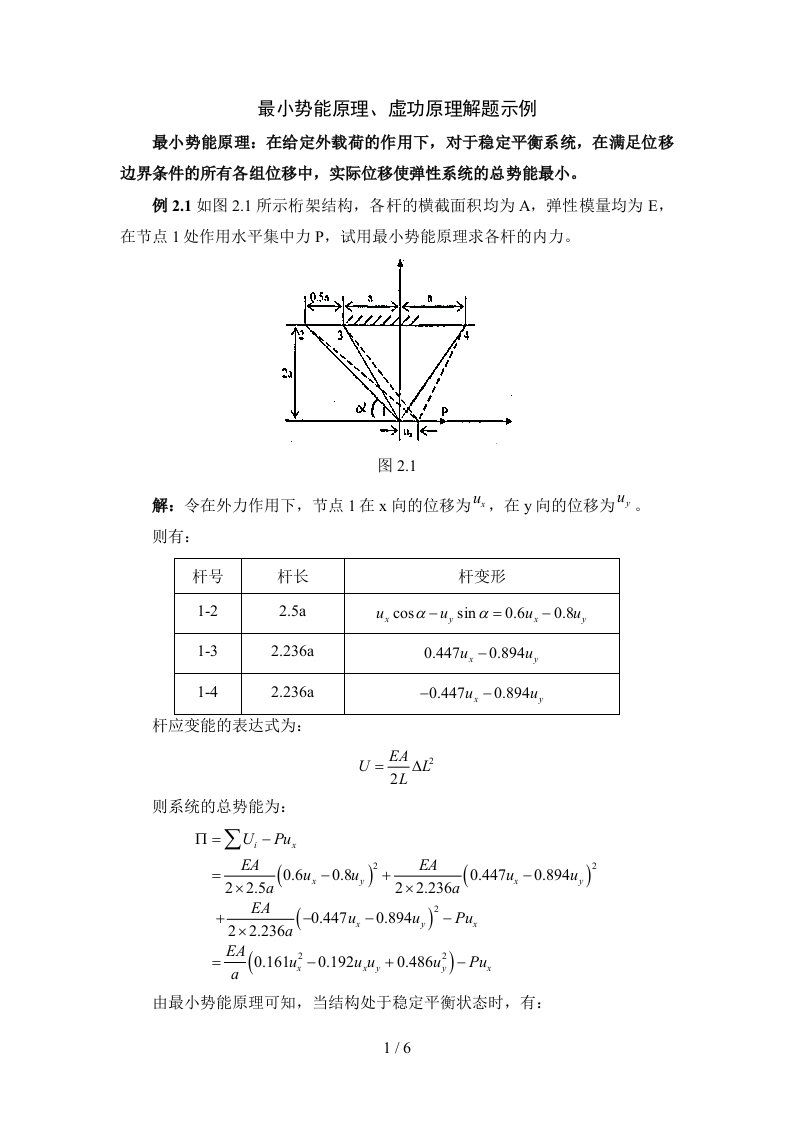 结构力学虚功原理最小势能原理解题示例