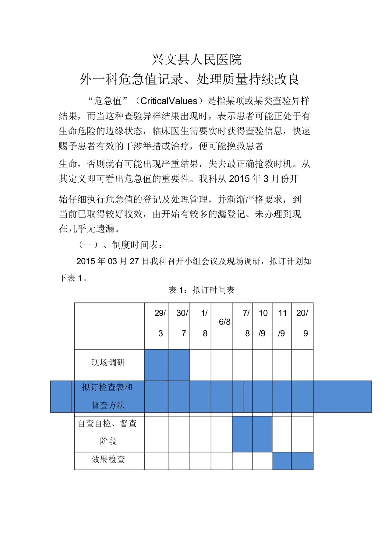 危急值记录处置质量持续改进PDCA