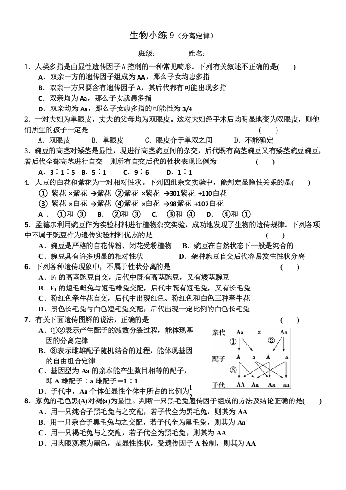 (完整word版)孟德尔分离定律(一轮复习)