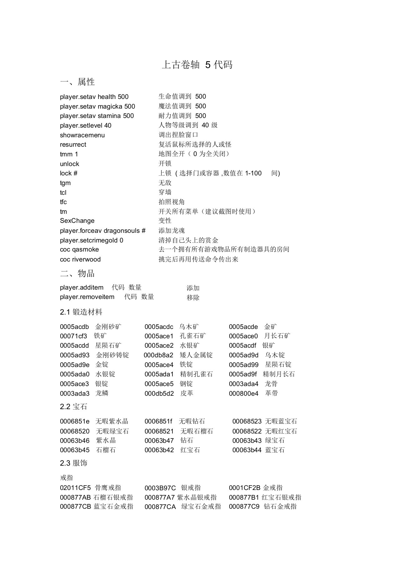 (完整word版)上古卷轴5代码大全,推荐文档