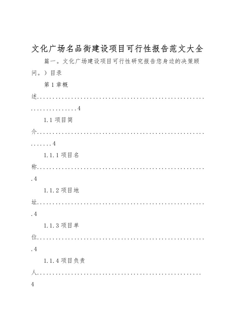 2022文化广场名品街建设项目可行性报告范文大全