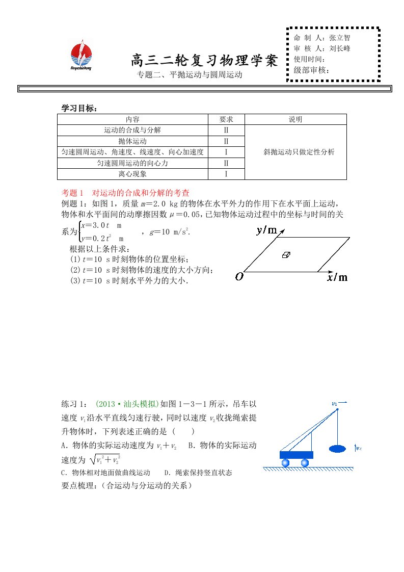 平抛运动与圆周运动二轮复习学案