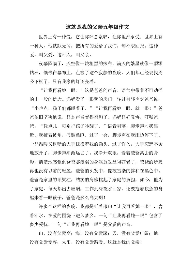 这就是我的父亲五年级作文