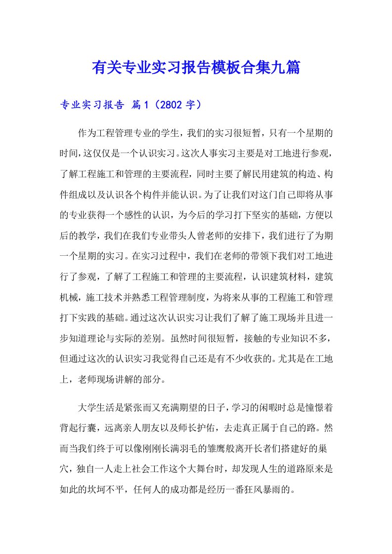 有关专业实习报告模板合集九篇