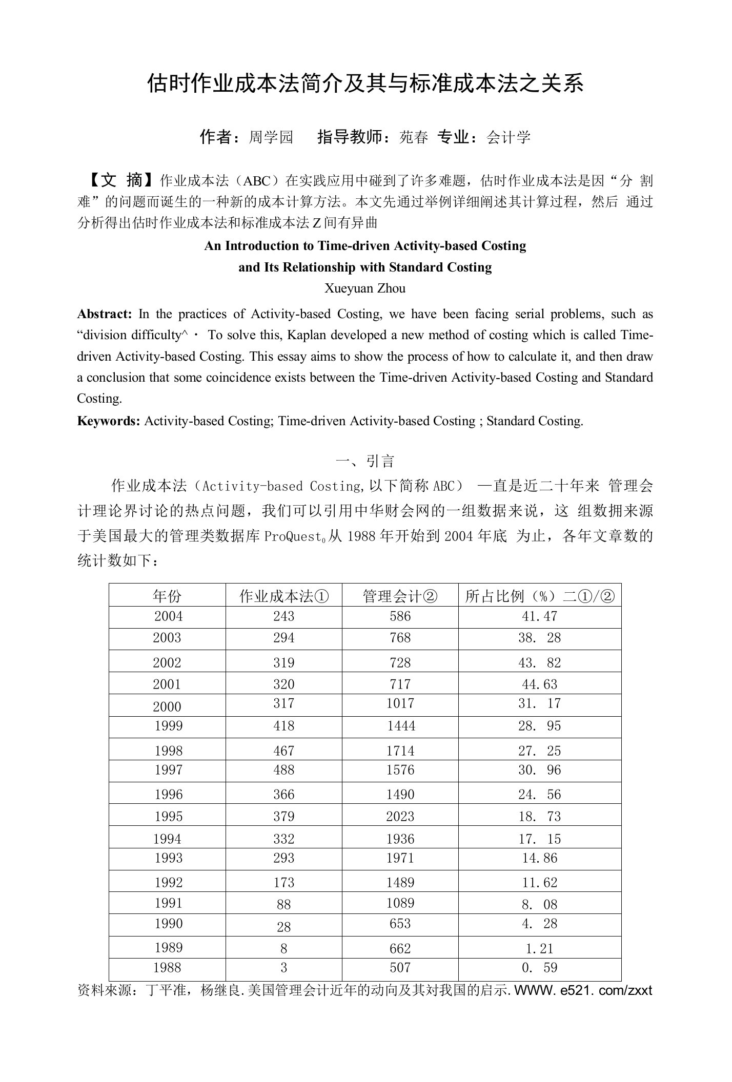 估时作业成本法简介及其与标准成本法之关系