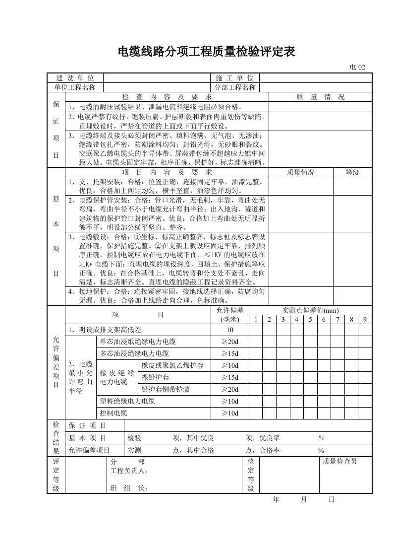 水泥厂电气交工资料表格.