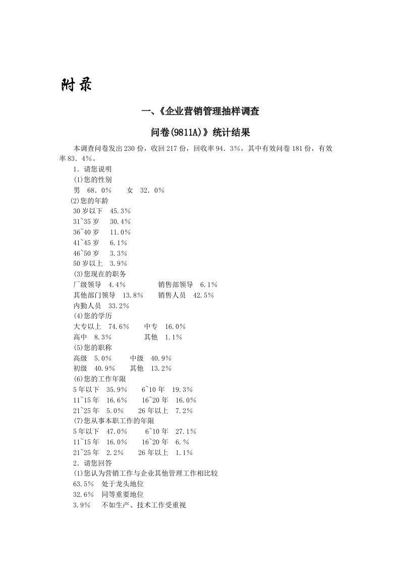 【管理精品】企業營銷管理抽樣調查