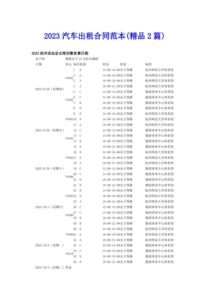 2023汽车出租合同范本(精品2篇)