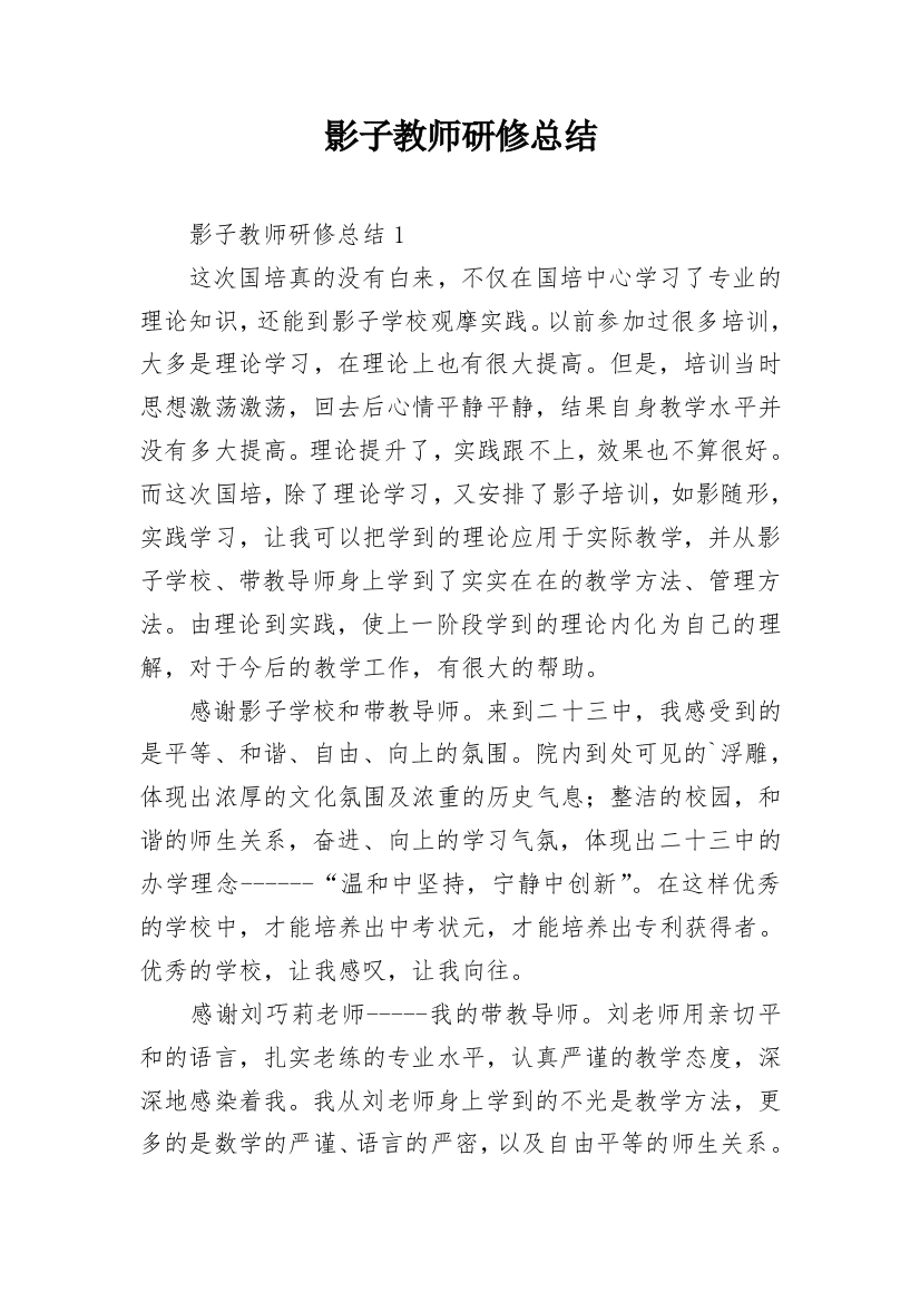 影子教师研修总结