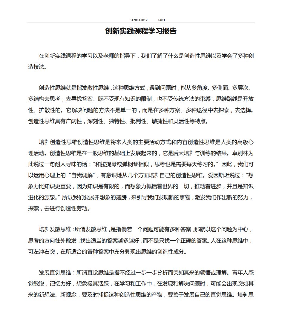 创新实践课程学习报告