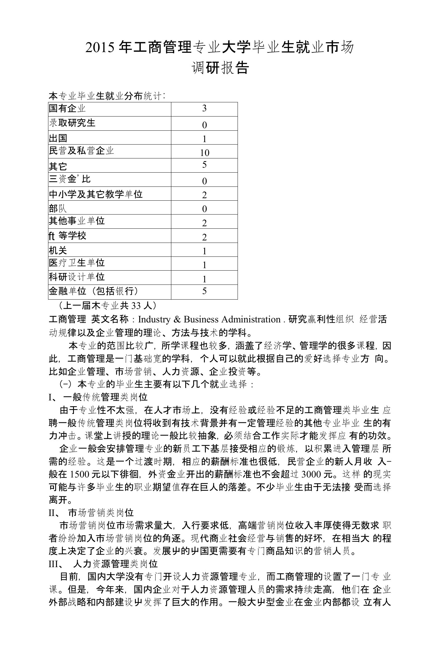 工商管理专业大学毕业生就业市场调研报告