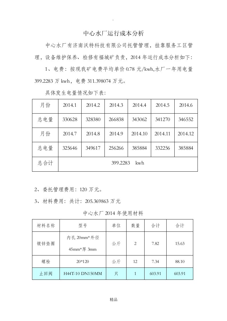 水厂运行成本分析最终版