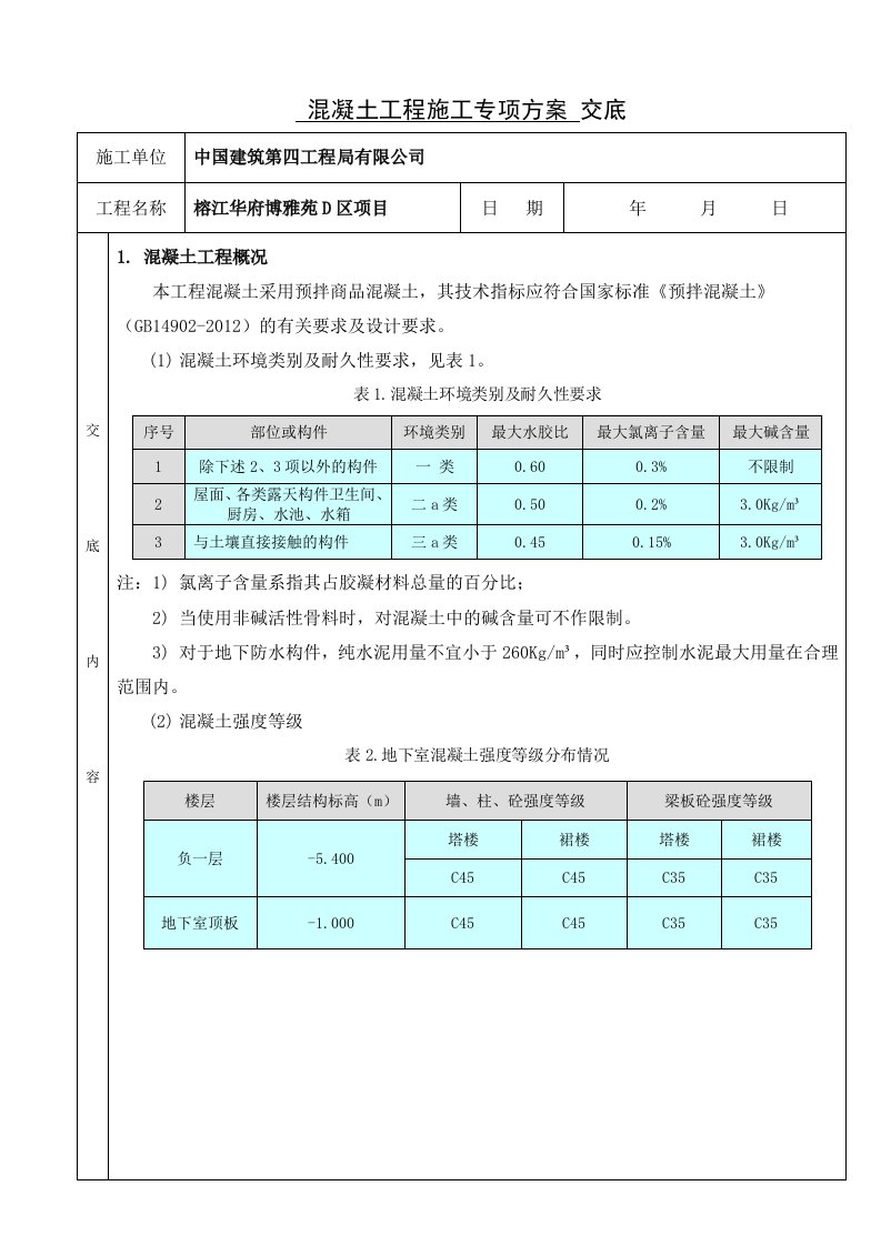 混凝土施工专项方案交底