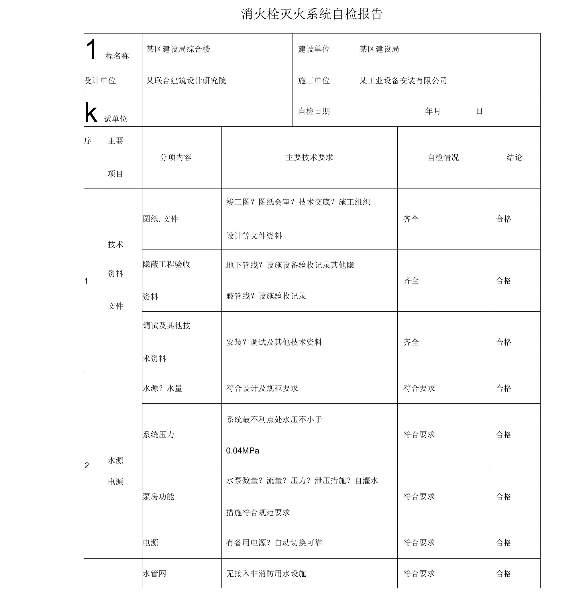 消火栓灭火系统自检报告