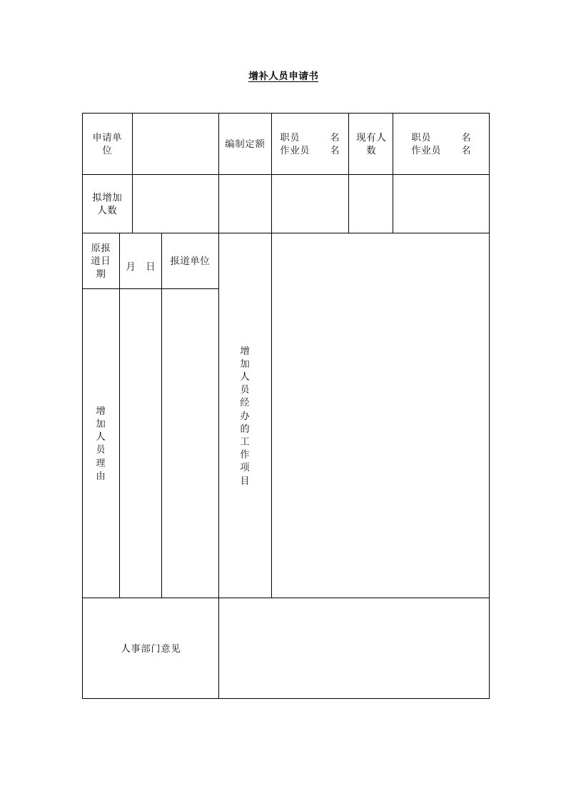 增补人员申请单