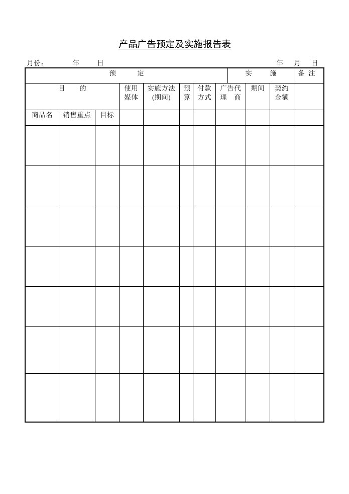 产品管理-产品广告预定及实施报告表1