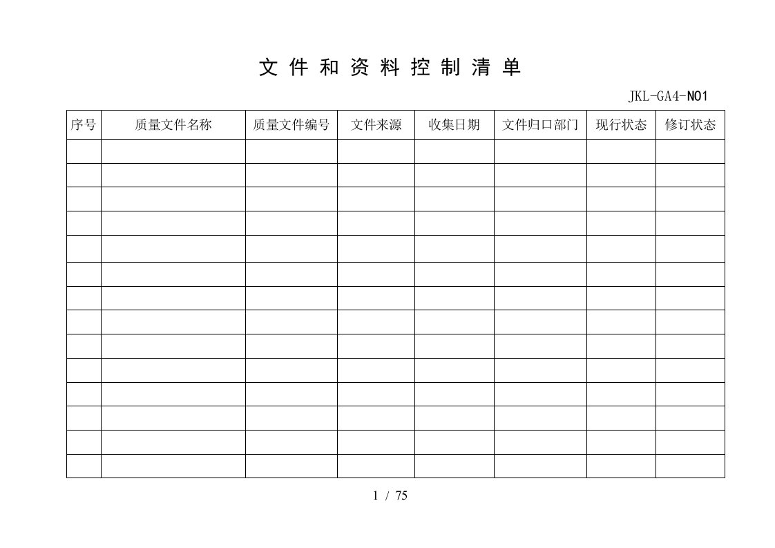 ISO9001使用空白表单