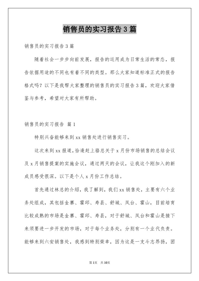 销售员的实习报告3篇