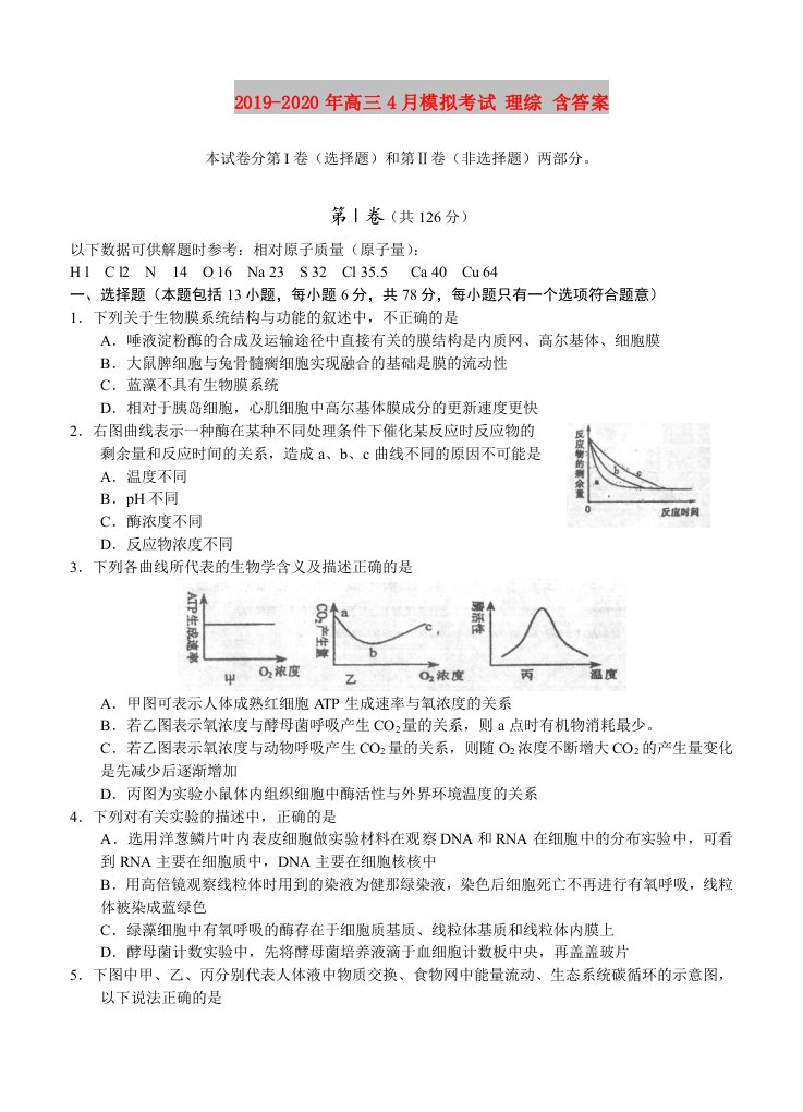 2019-2020年高三4月模拟考试