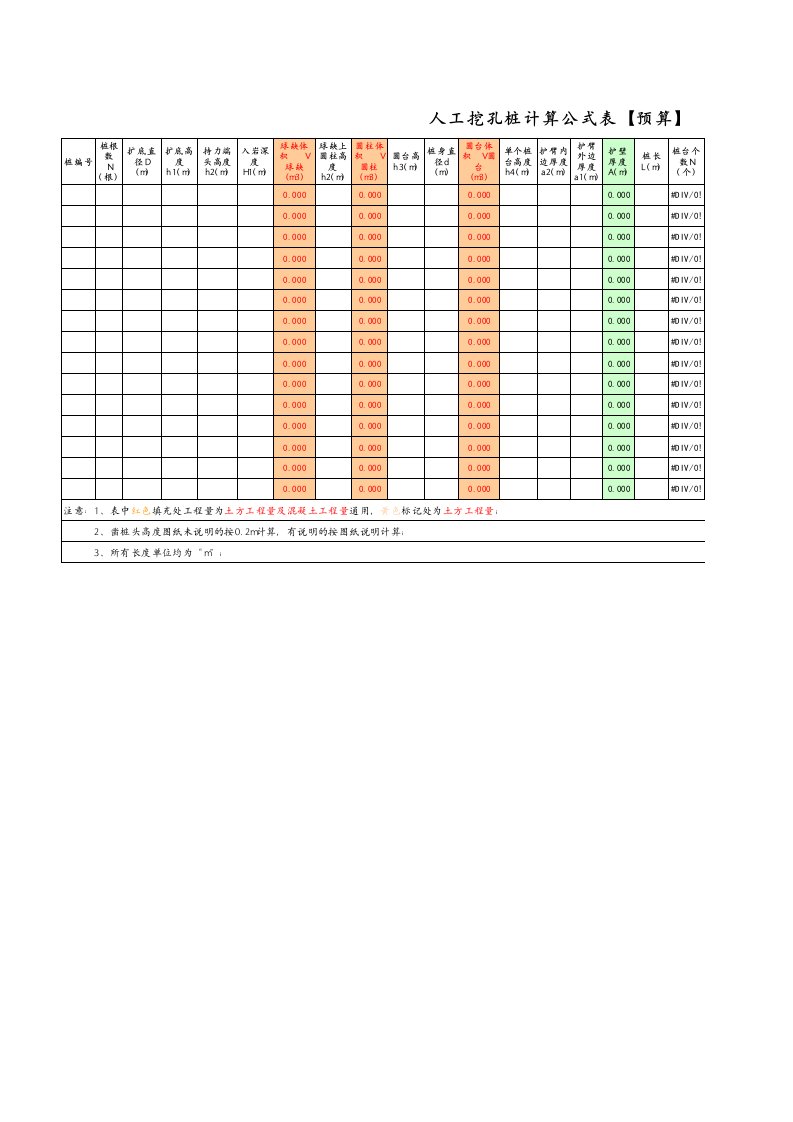 人工挖孔桩计算公式表