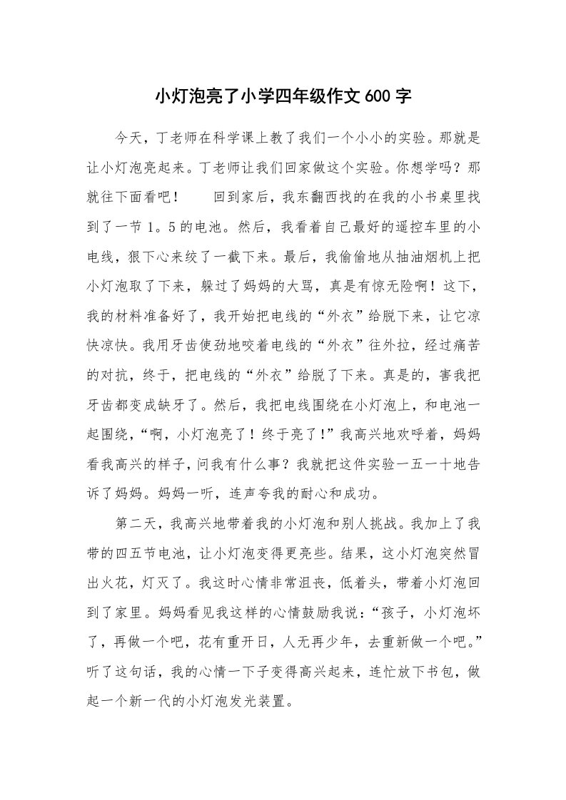 小灯泡亮了小学四年级作文600字