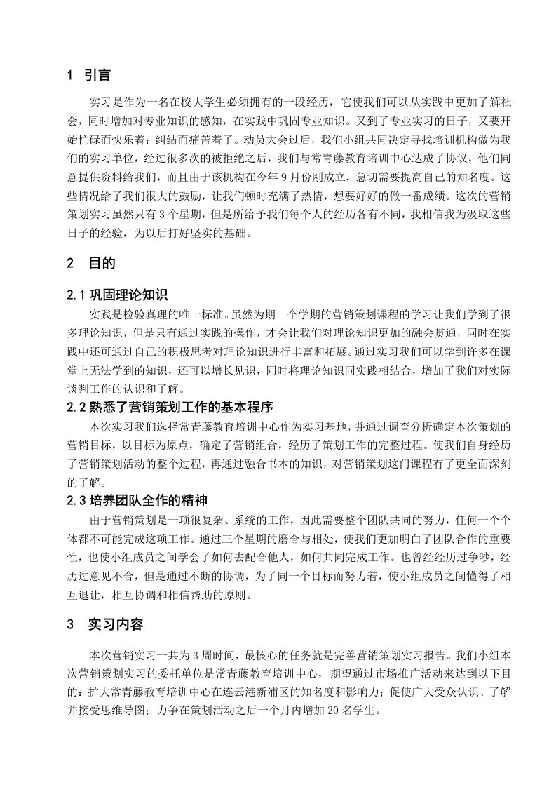 营销策划实习报告