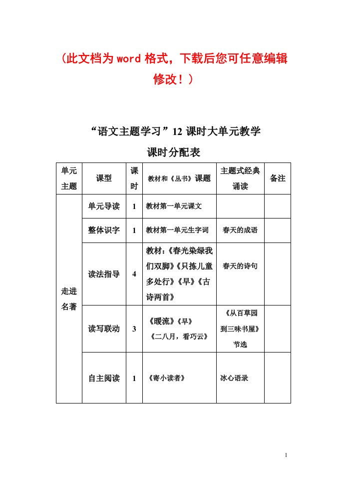 小学五年级下册第一单元语文主题学习教学设计