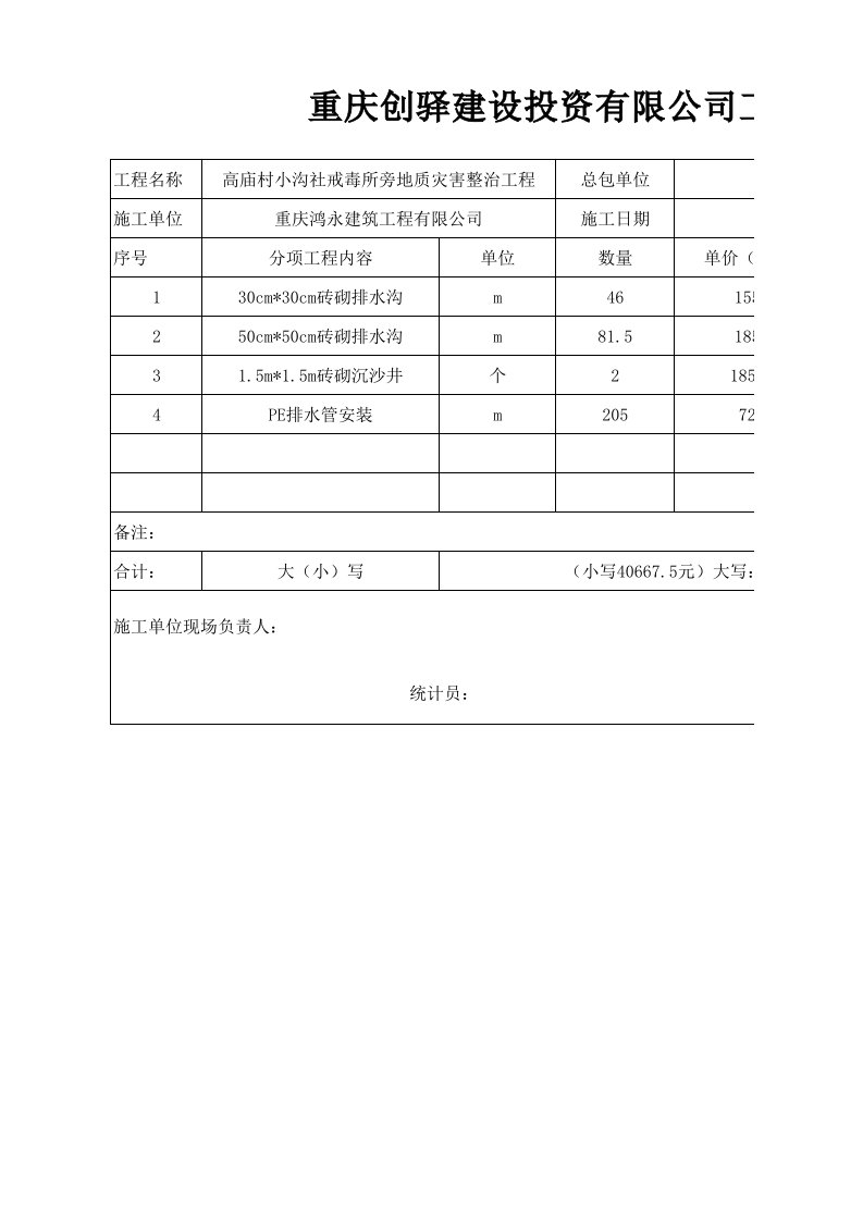 工程施工结算单-范本