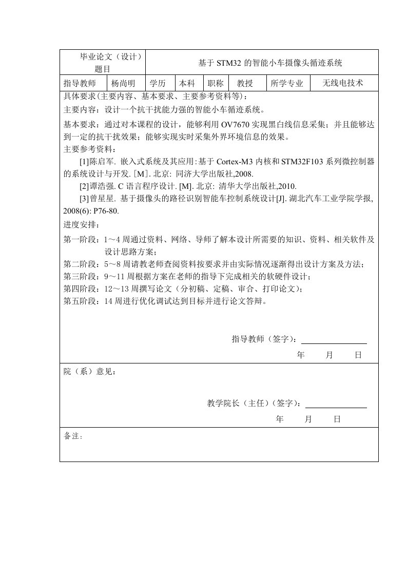 基于STM32的智能小车摄像头循迹系统