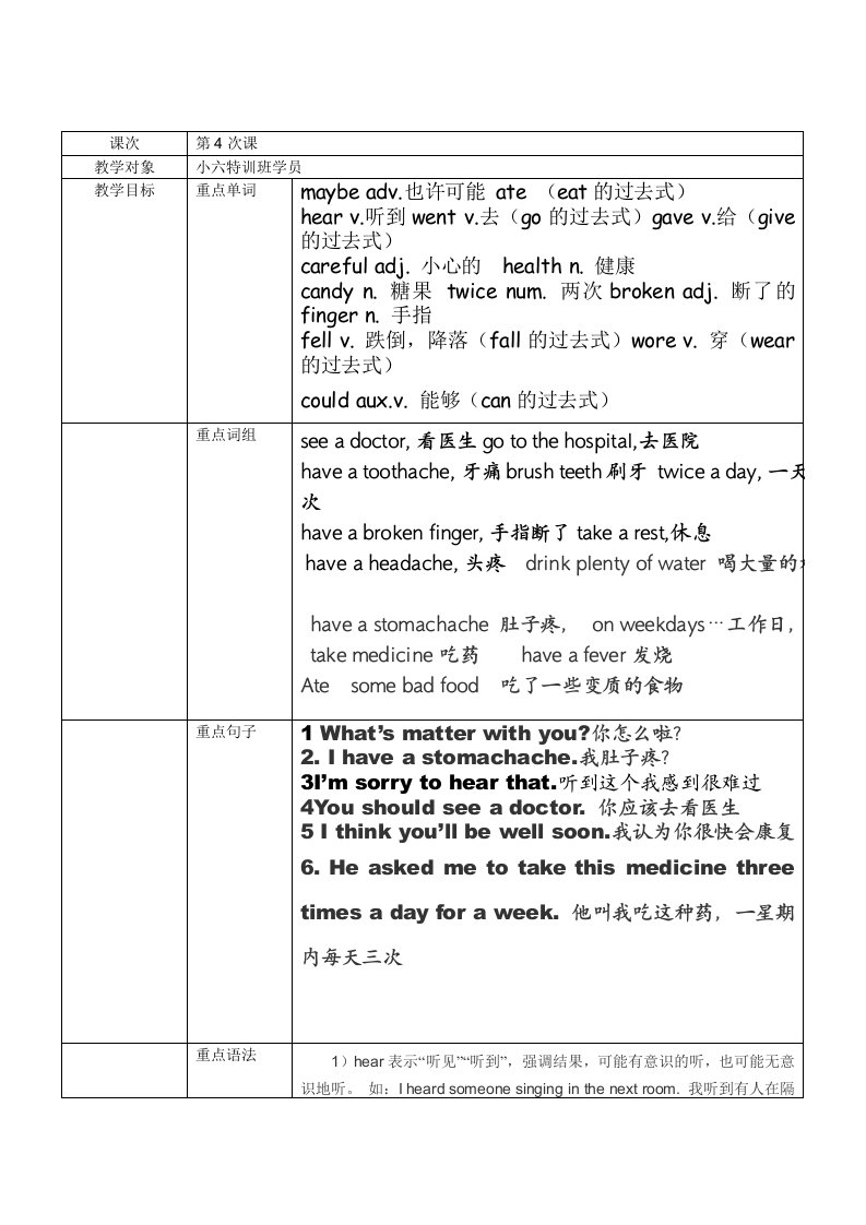 小六同步班的七次课教案