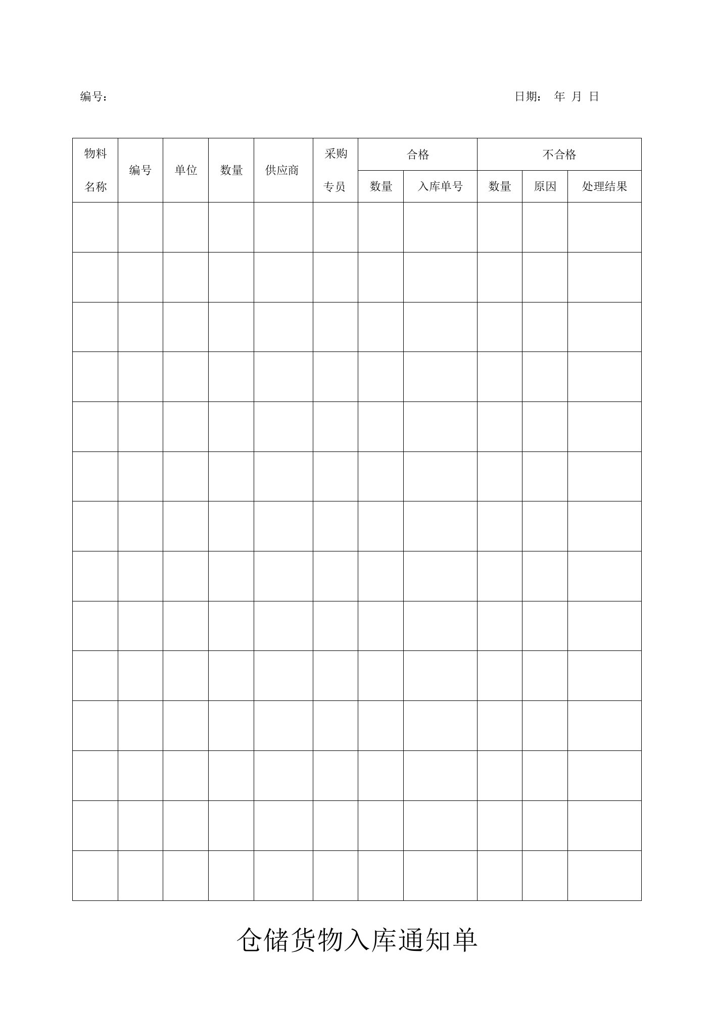 仓储货物入库通知单