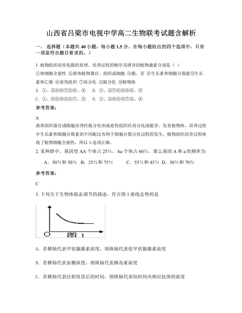 山西省吕梁市电视中学高二生物联考试题含解析