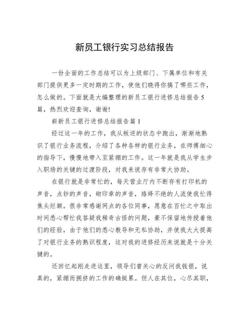 新员工银行实习总结报告